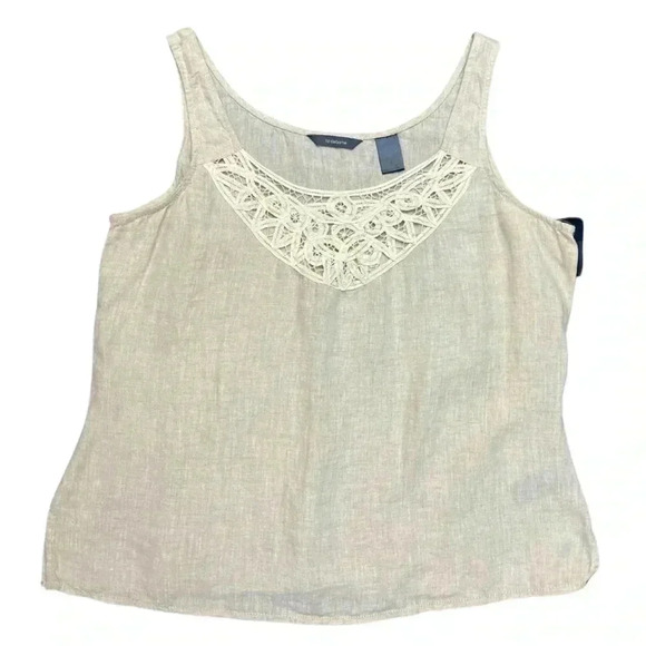Liz Claiborne Linen Essentials Tank Size 14 Lace Inset Natural Color Brand New - Picture 1 of 14